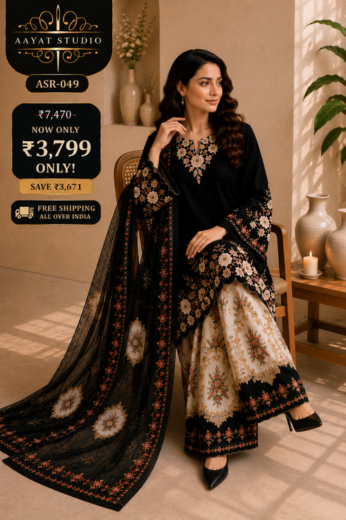 Black Floral Embroidered Pakistani Suit (ASR-049)