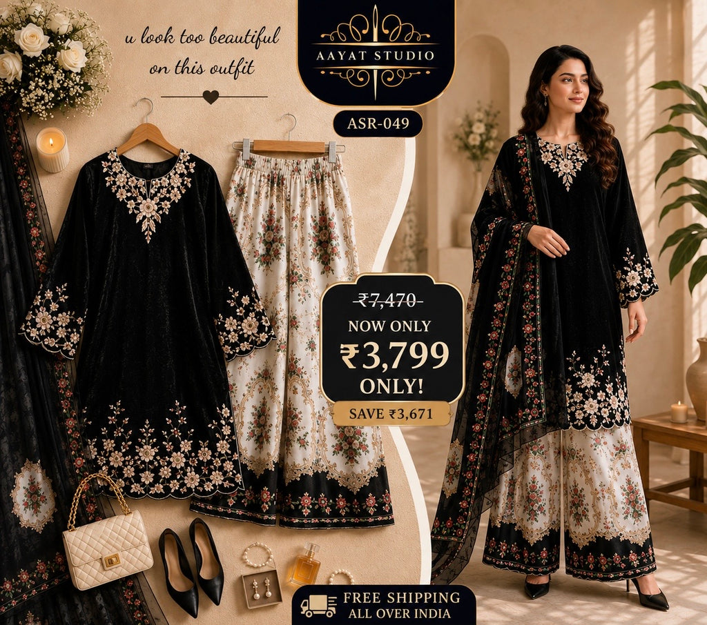 Black Floral Embroidered Pakistani Suit (ASR-049)