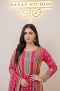 Pink Printed Lawn Suit | Embellished Neckline Kurta – Aayat Studio - Aayat Studio- House of embroidery