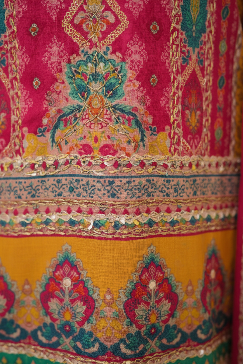 Pink Printed Lawn Suit | Embellished Neckline Kurta – Aayat Studio - Aayat Studio- House of embroidery