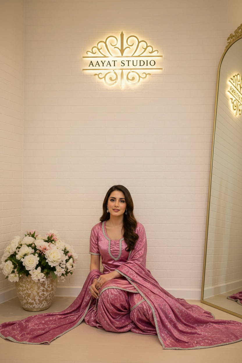 Dusty Rose Silk Sharara Suit | Silver Zari Jacquard Kurta Pakistani Dress – Aayat Studio - Aayat Studio- House of embroidery